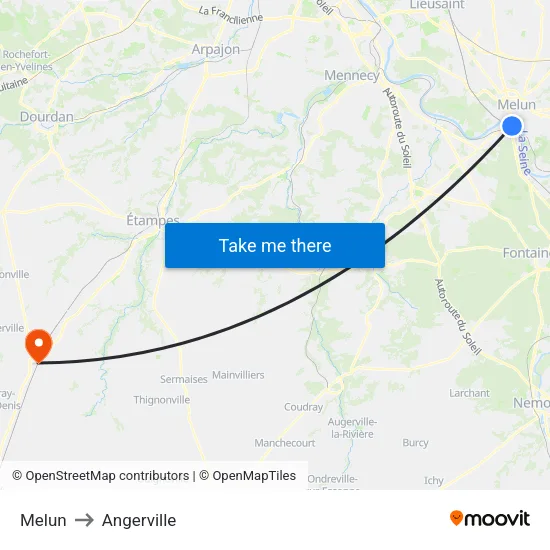Melun to Angerville map