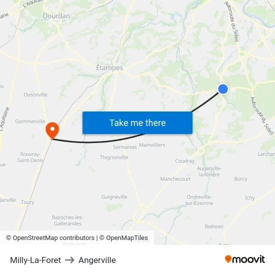 Milly-La-Foret to Angerville map