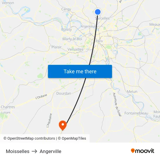 Moisselles to Angerville map