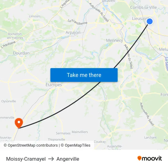 Moissy-Cramayel to Angerville map