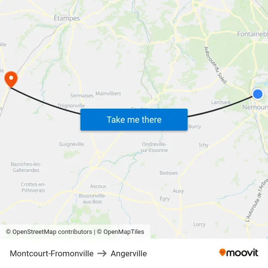 Montcourt-Fromonville to Angerville map