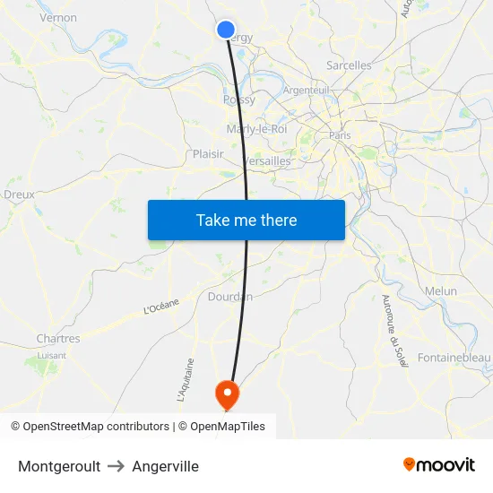 Montgeroult to Angerville map