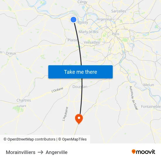 Morainvilliers to Angerville map