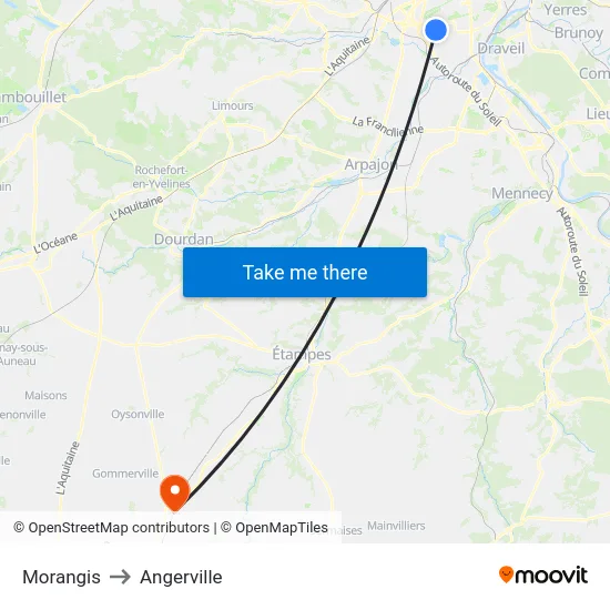 Morangis to Angerville map