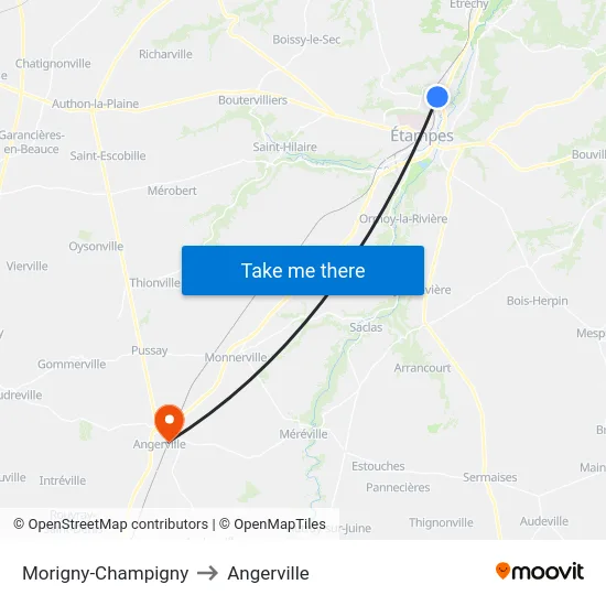 Morigny-Champigny to Angerville map