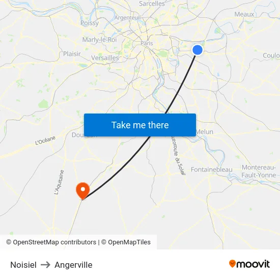 Noisiel to Angerville map