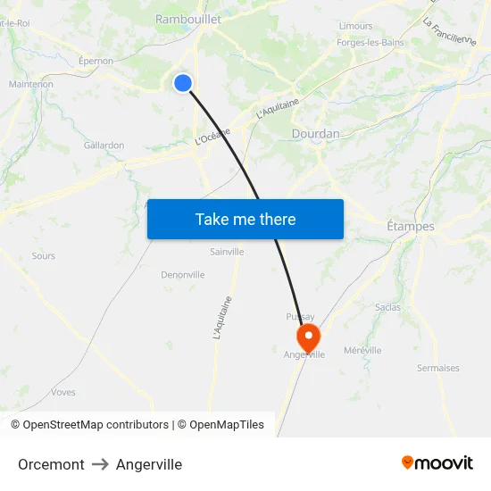 Orcemont to Angerville map
