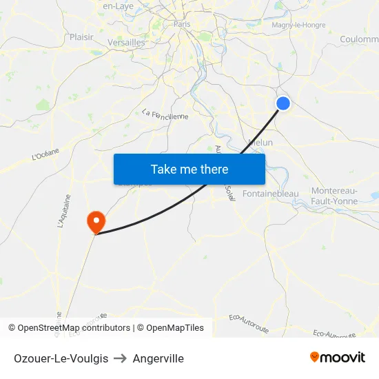 Ozouer-Le-Voulgis to Angerville map