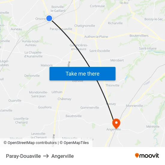 Paray-Douaville to Angerville map