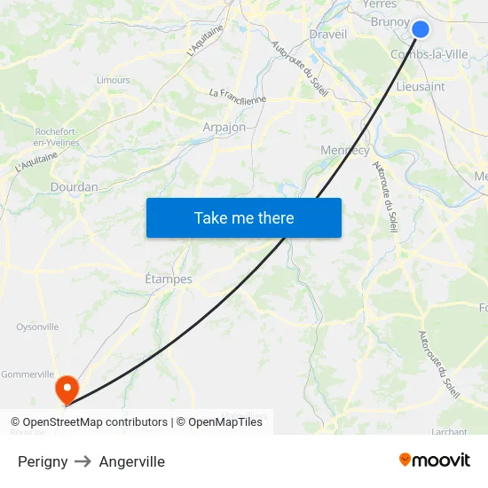 Perigny to Angerville map