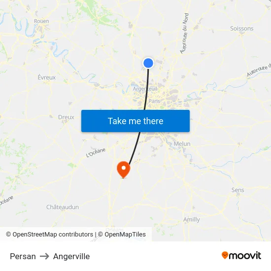 Persan to Angerville map