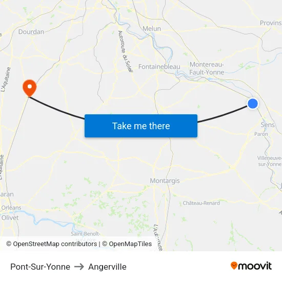 Pont-Sur-Yonne to Angerville map