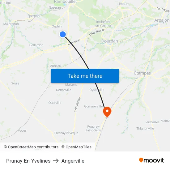 Prunay-En-Yvelines to Angerville map