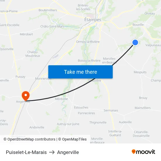 Puiselet-Le-Marais to Angerville map