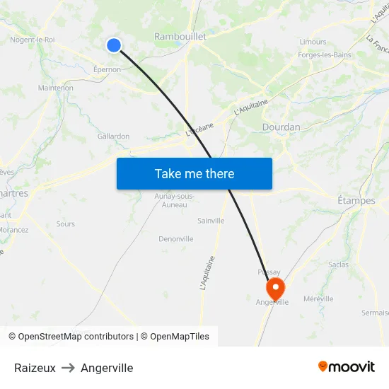Raizeux to Angerville map