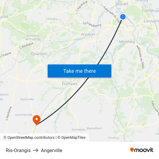 Ris-Orangis to Angerville map