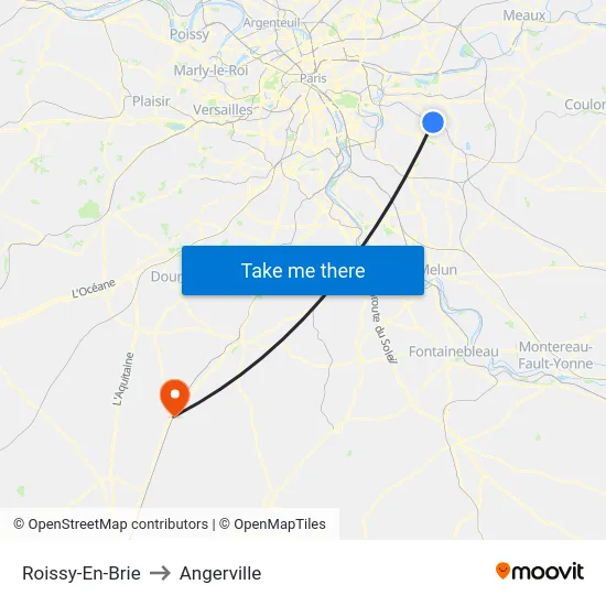 Roissy-En-Brie to Angerville map
