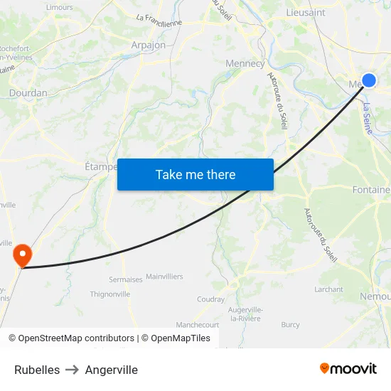 Rubelles to Angerville map