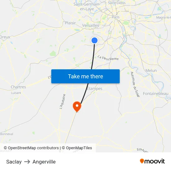 Saclay to Angerville map