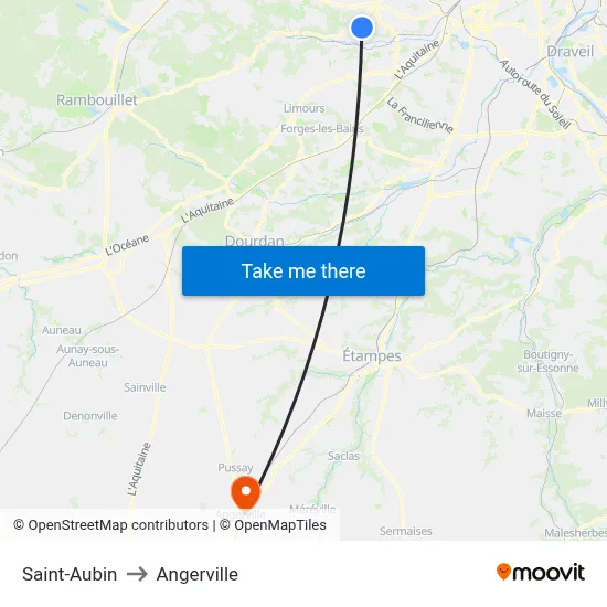Saint-Aubin to Angerville map
