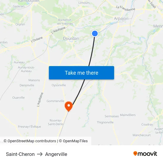 Saint-Cheron to Angerville map