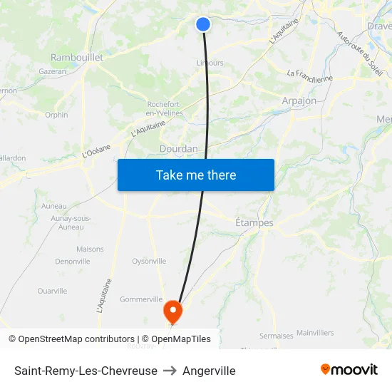 Saint-Remy-Les-Chevreuse to Angerville map