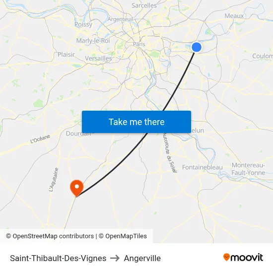 Saint-Thibault-Des-Vignes to Angerville map