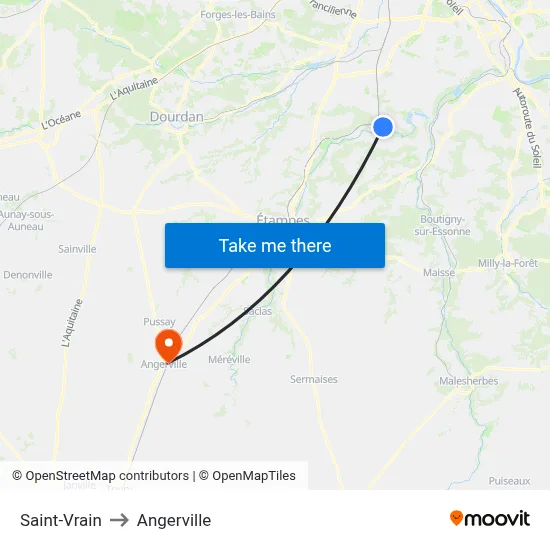 Saint-Vrain to Angerville map