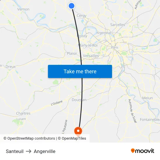 Santeuil to Angerville map
