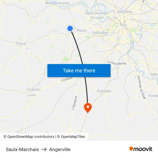 Saulx-Marchais to Angerville map