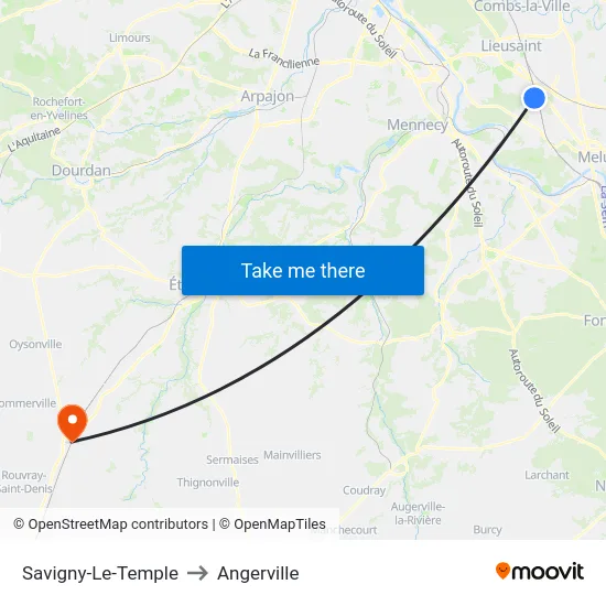 Savigny-Le-Temple to Angerville map