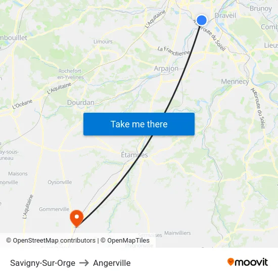 Savigny-Sur-Orge to Angerville map