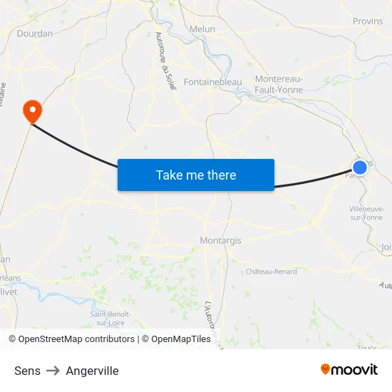 Sens to Angerville map