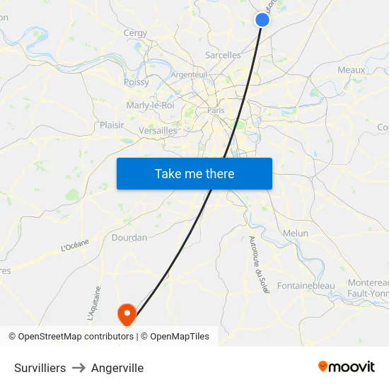 Survilliers to Angerville map