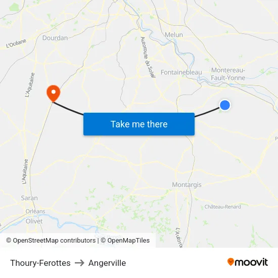 Thoury-Ferottes to Angerville map