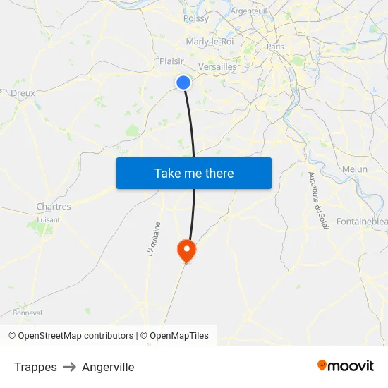 Trappes to Angerville map
