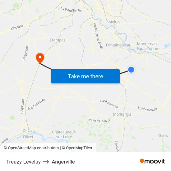 Treuzy-Levelay to Angerville map