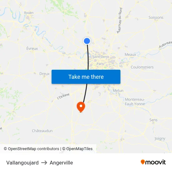 Vallangoujard to Angerville map