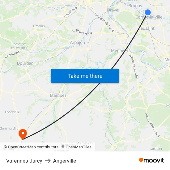 Varennes-Jarcy to Angerville map
