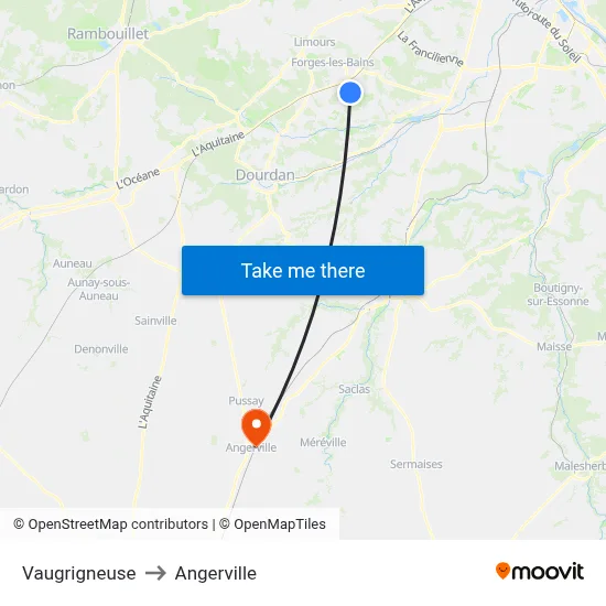 Vaugrigneuse to Angerville map