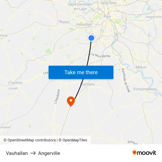 Vauhallan to Angerville map