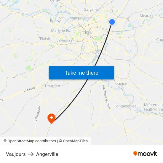 Vaujours to Angerville map