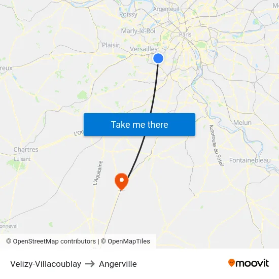 Velizy-Villacoublay to Angerville map