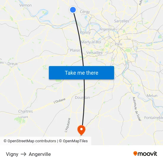 Vigny to Angerville map