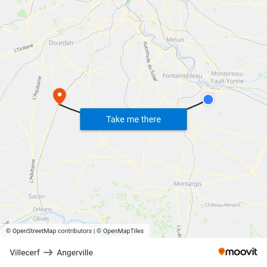 Villecerf to Angerville map