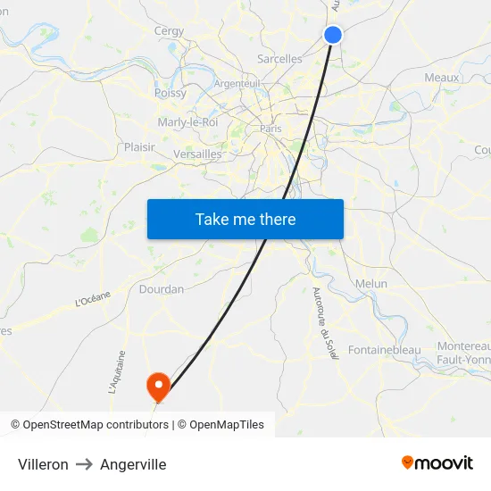 Villeron to Angerville map