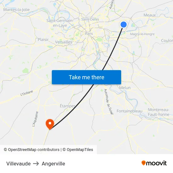 Villevaude to Angerville map