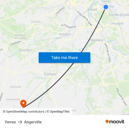 Yerres to Angerville map