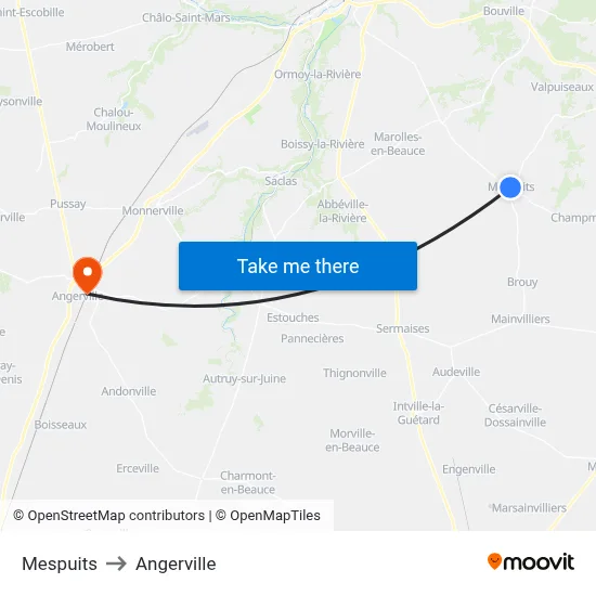 Mespuits to Angerville map