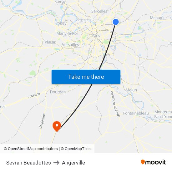 Sevran Beaudottes to Angerville map